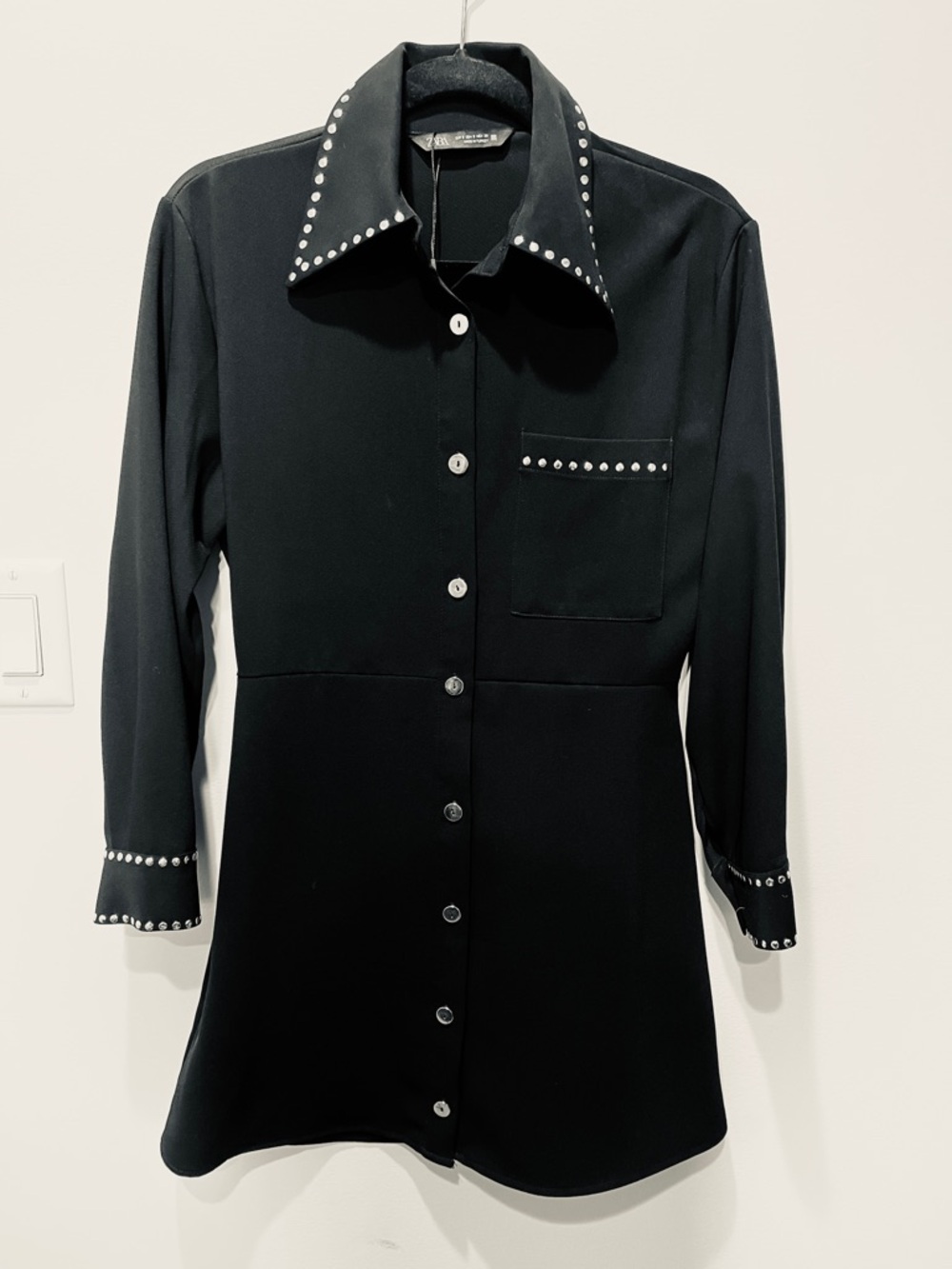 Zara Fancy Western Cowgirl Black Stud-Trim Shirt Dress (small) - Picture 3 of 5